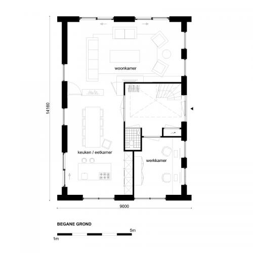 Grote woning afmeting 9x14,16 meter inhoud 899 m3 (Afbouw)