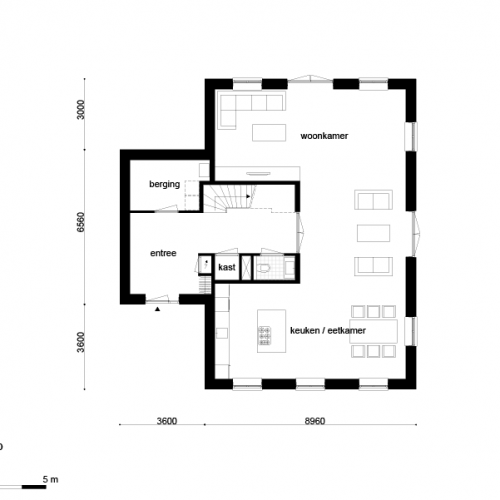 Standaard woning afmeting 12,56x13,16 meter inhoud 899 m3 (Afbouw)