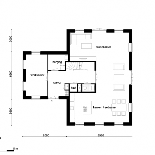 Middelgrote woning afmeting 14,96x13,16 meter inhoud 986 m3 (Afbouw)
