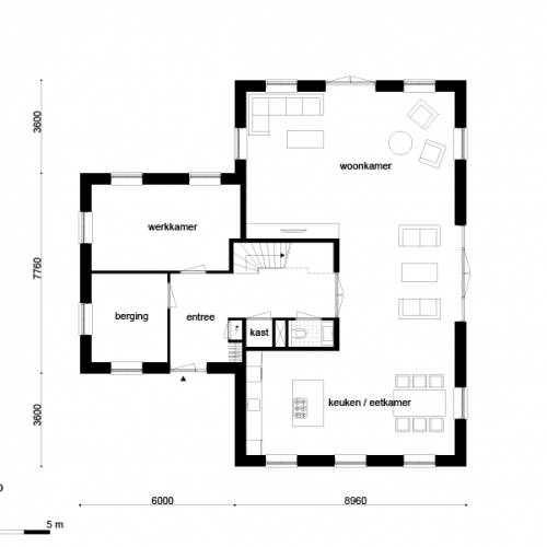 Grote woning afmeting 14,96x14,96 inhoud 1102 m3 (Casco)